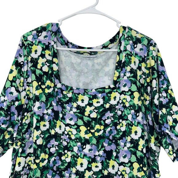 Croft & Barrow Womens Green Floral Square Neck Top SZ 2X Soft Stretchy Cotton - Picture 8 of 10